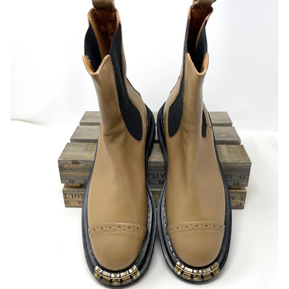 Sandro Leather Metal Plate Ankle Boots With Notched Sole In Tan Size 8.5 / 9 - Picture 3 of 15